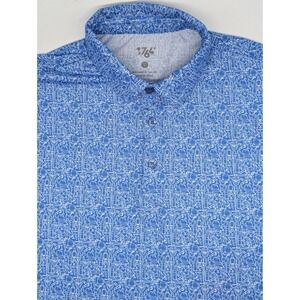 1764 Golf Polo Shirt Men Large All Over Print Drinks Cigar Dog Blue Short Sleeve